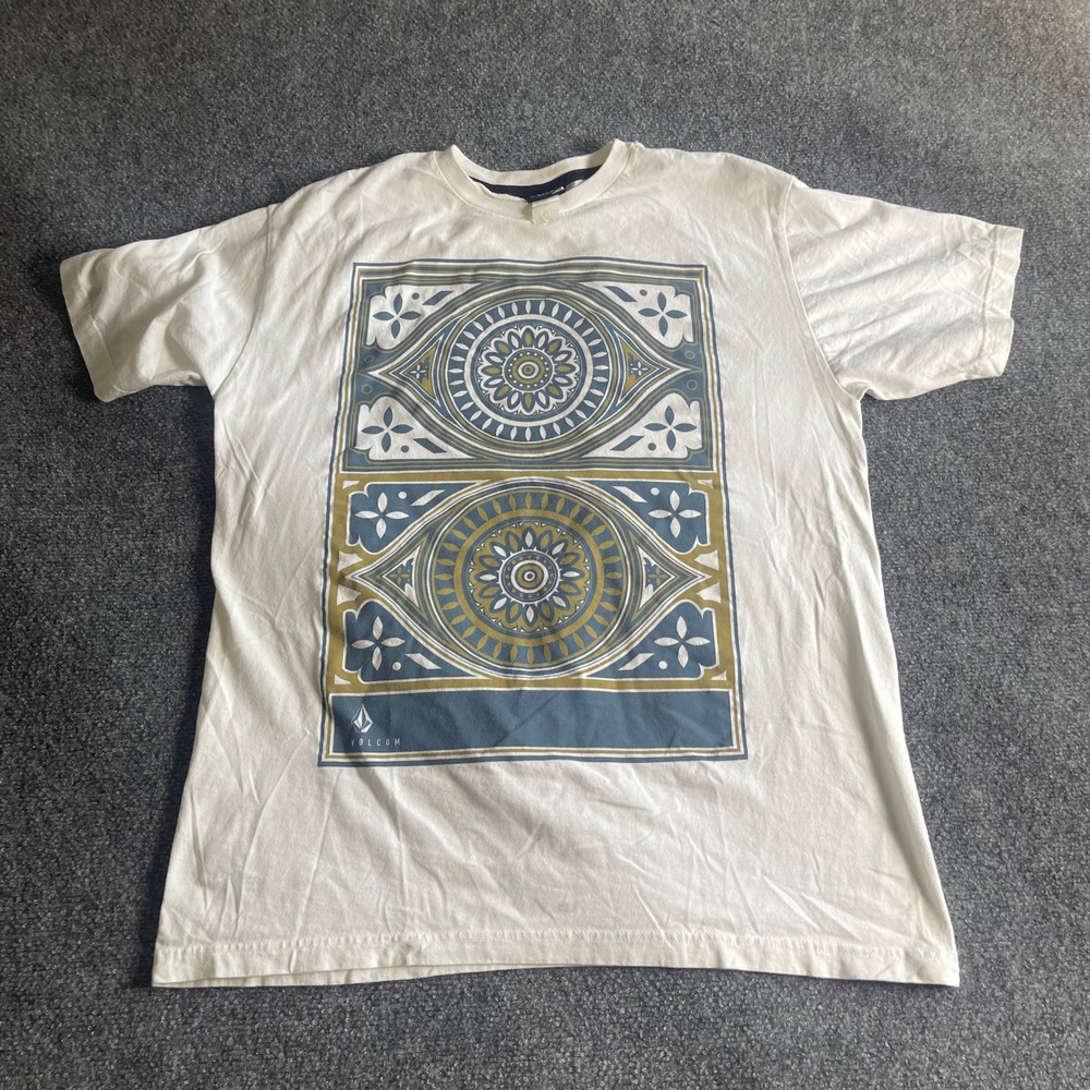 Volcom Mens XL White Graphic T-Shirt Mandala Geometric Print Skate Streetwear